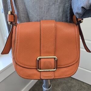 MICHAEL KORS MAXINE LEATHER SADDLE BAG CROSSBODY PURSE BURNT ORANGE WOMEN *FLAW*